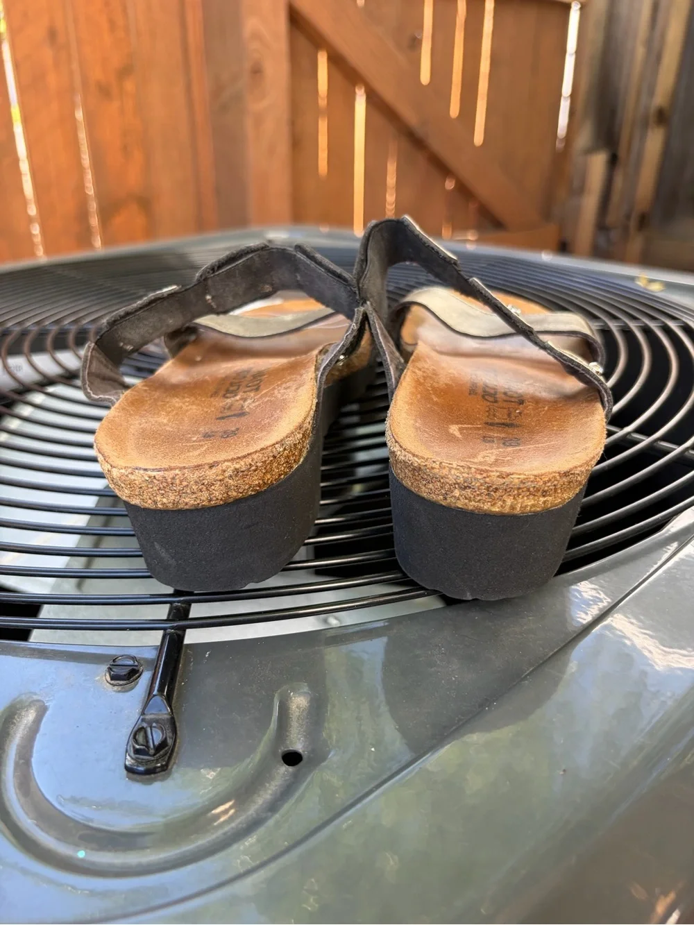Naot Metallic Bronze Slide Sandals with Studded Strap